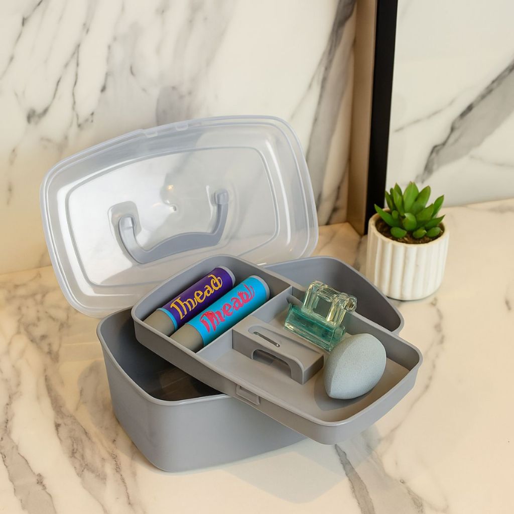 Maleta Box Multiuso Organizadora Divisórias Maquiagem Jóias Bijuterias Cinza 23x14x13 cm Pequena P
