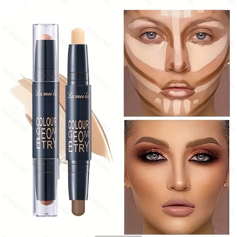 Bastão de Corrector 3D Corretivo Tridimensional com Duas Cabeças para Destaque e Modifica o Rosto  Sombra De Nariz