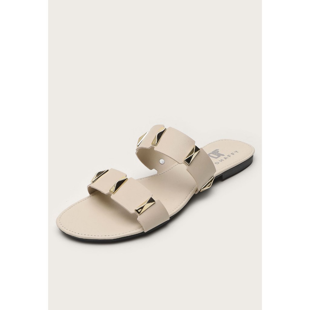 Rasteirinha Feminina Duas Tiras Spike Dourado Off White