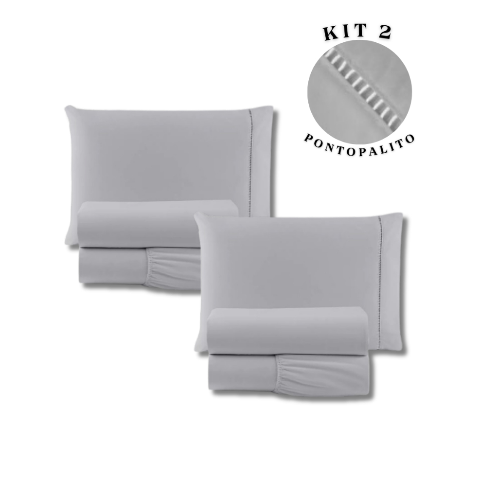 Kit 02 Lençol Solteiro Ponto Palito Micropercal 400 Fios Macio Cama Fonha Solteiro 2 Peças