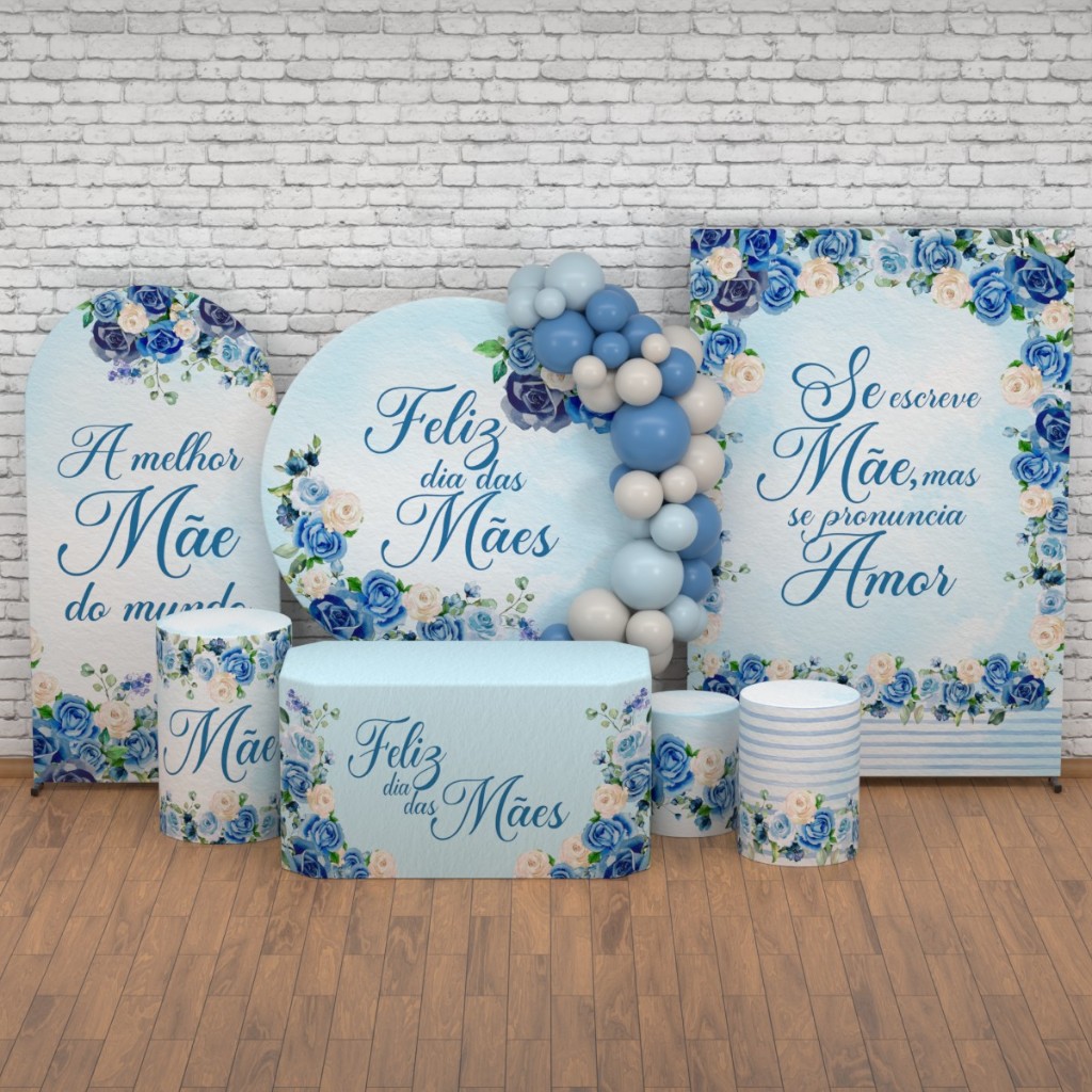 Decoração Dia das Mães: Kit Capa Painel Redondo Dia das Mães e Cilindro para Festa Veste Fácil Sublimada em Oferta na Shopee