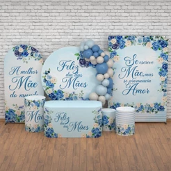 Decoração Dia das Mães: Kit Capa Painel Redondo Dia das Mães e Cilindro para Festa Veste Fácil Sublimada