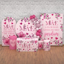 Decoração Dia das Mães: Kit Painéis E Capas de Cilindro Decorativas Dia das Mães Veste Fácil Sublimada