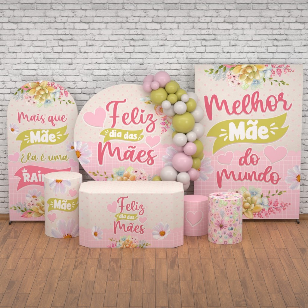 Decoração Dia das Mães: Kit de Capas para Cilindro e Painel Decorativos Dia das Mães Veste Fácil Sublimada em Oferta na Shopee