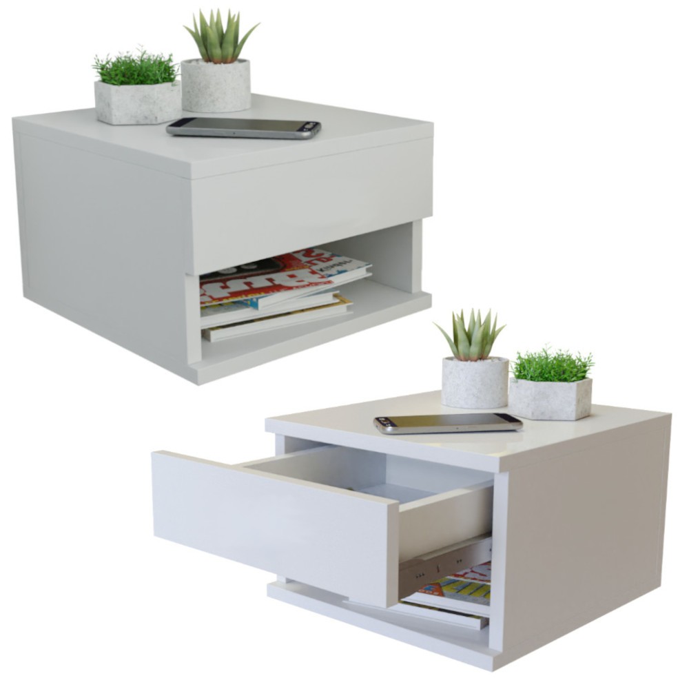 Kit 2 Mesa de Cabeceira Suspensa Com Gaveta Várias Cores Branco MVD Moveis - Home & Living