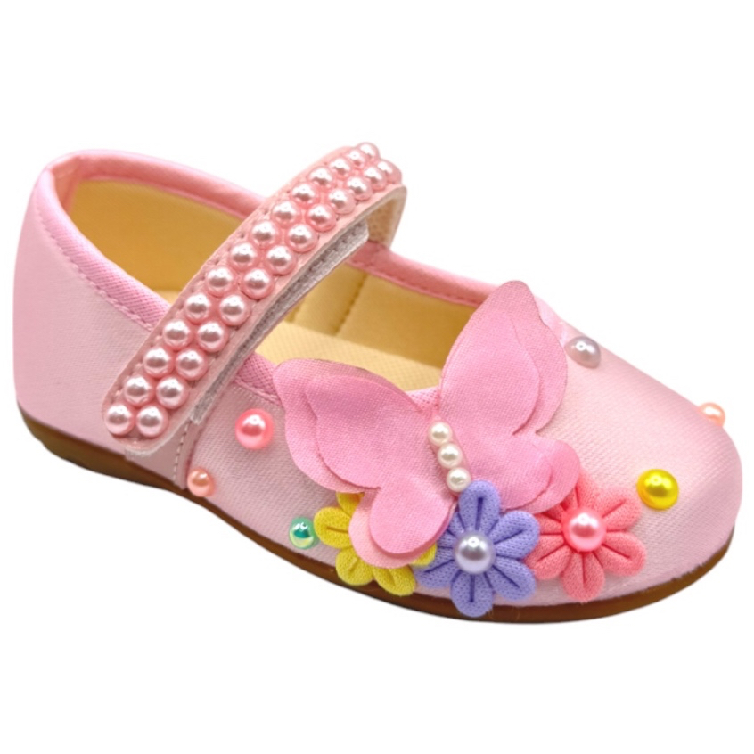 Sapatilha Customizada Pérolas Infantil Jardim Encantado Borboletas Flores Rosa Bebê