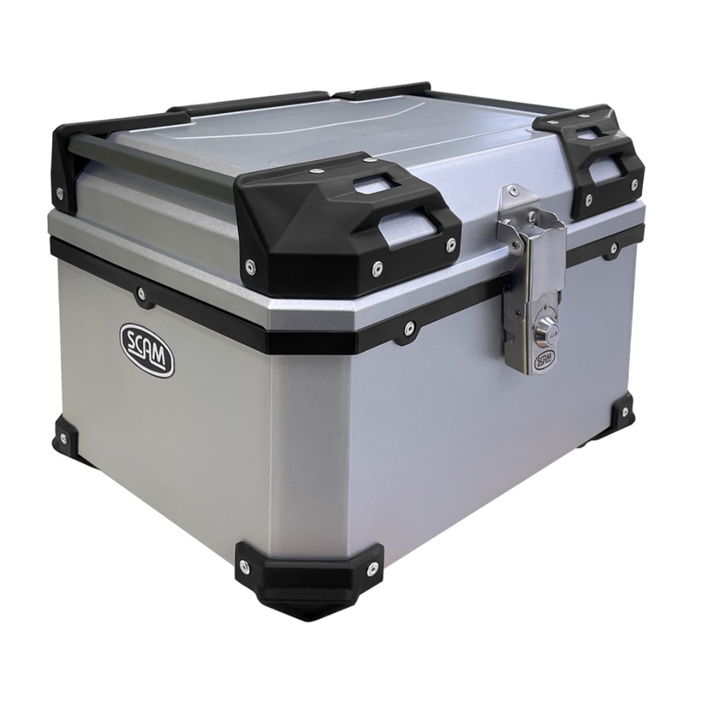 Bau Bauleto Traseiro Moto Universal Top Case Tipo aluminio Economy Original Scam Prata 42 Litros