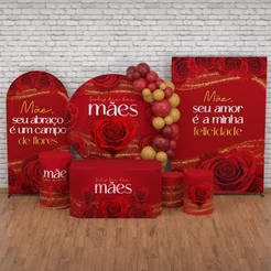 Decoração Dia das Mães: Kit Capa Cilindro e Painel Decoração Dia das Mães Veste Fácil Sublimada
