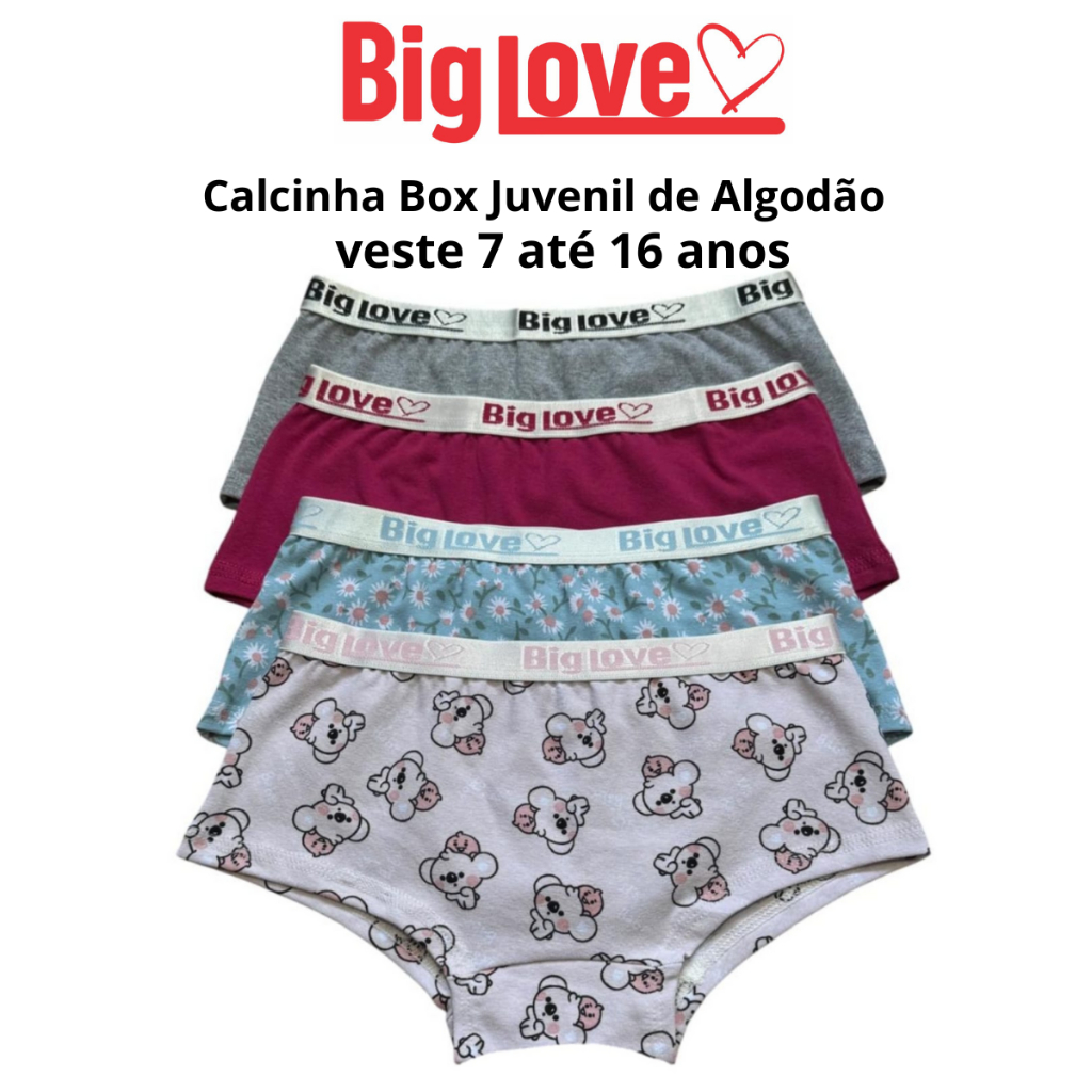 Kit com 5 Calcinha  Juvenil Shortinho  Box Feminina  de Algodão Ref:065