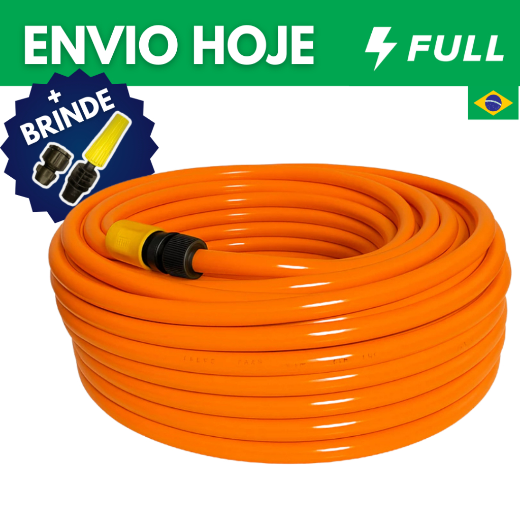 Mangueira de Jardim Siliconada Kit Completo Reforçada 50 30 25 20 15 10 7 1 Metros Laranja Resistente  Anti Torção