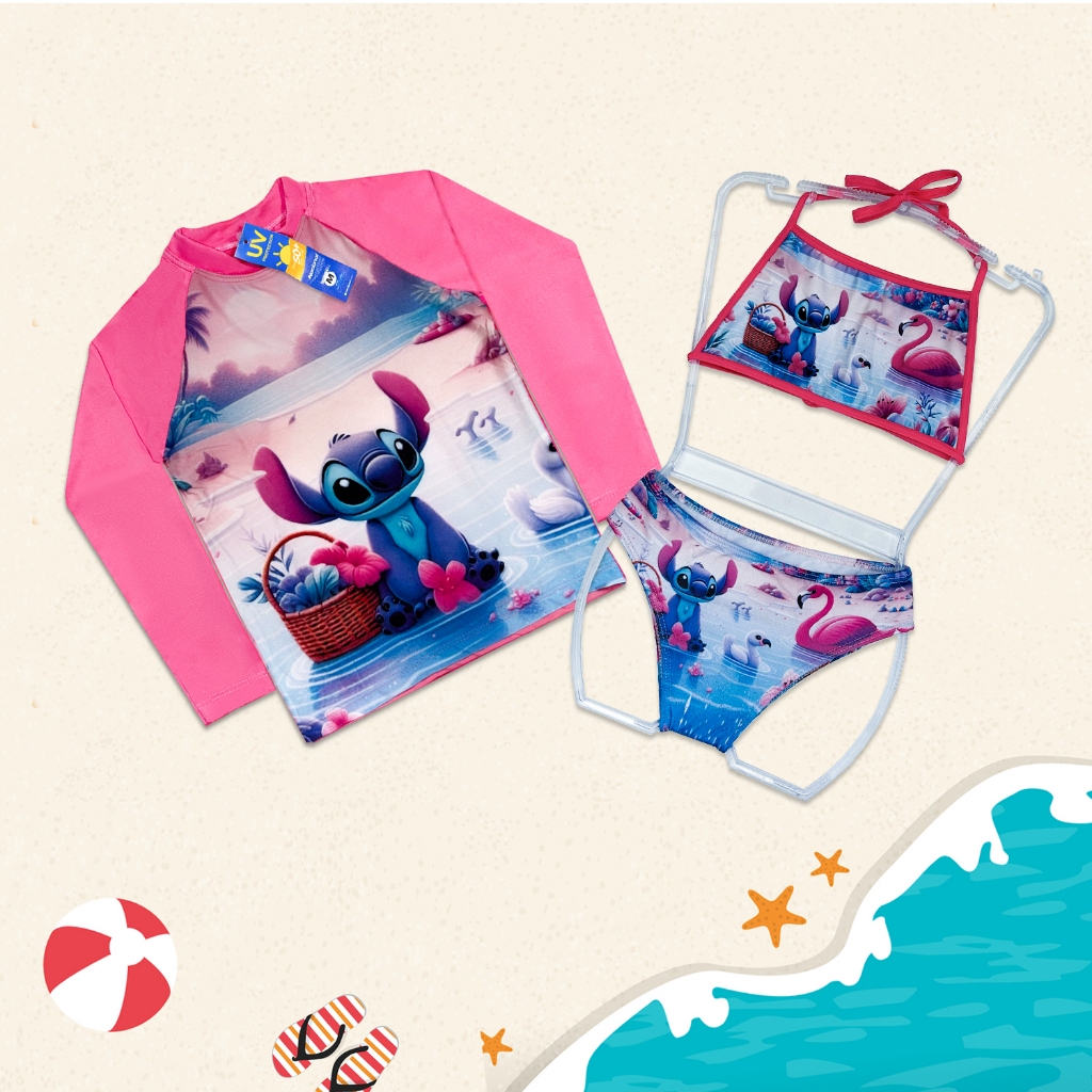 Biquíni Infantil + Blusa UV50+ Proteção Solar Moda Praia