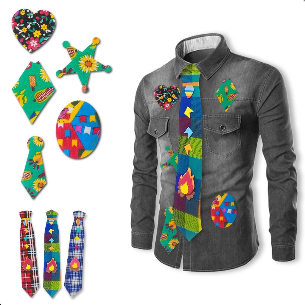 Kit Gravata E Remendo Auto Colante Roupa Retalho Kit Festa Junina