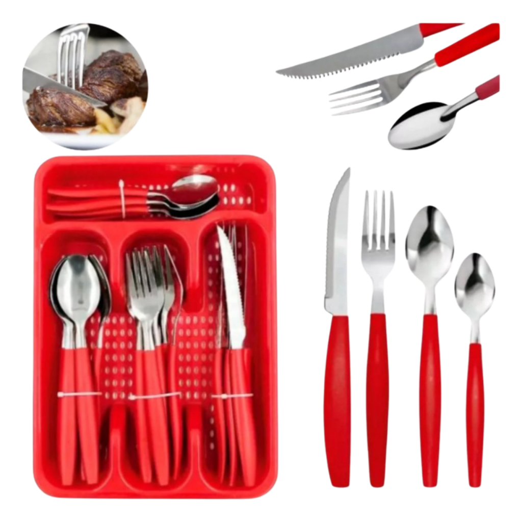 Jogo de Talheres Inox com Gaveteiro 25 Peças Porta Talheres de Gaveta Organizador Cozinha Sortido