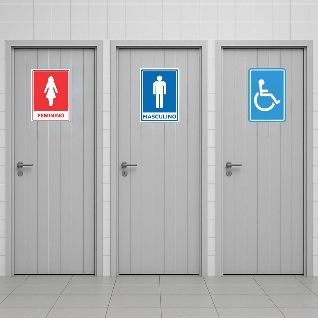 Placa de Sinalização Plástico Banheiro Aviso Banheiro Unissex Homem Mulher Acessibilidade Cadeirante em Oferta na Shopee
