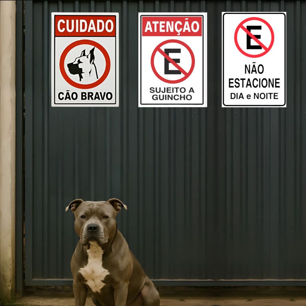 Placa de Sinalização Plástico Cão Bravo Proibido Estacionar Guincho Placa Adesivo Dupla Face 20x30cm em Oferta na Shopee