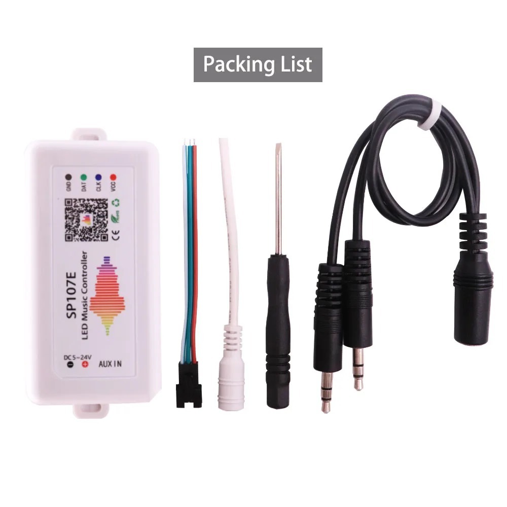 Controlador músical sp107e ws2812b luzes led com bluetooth sem fio controle fita LED RGB colorido aplicativo com música em Oferta na Shopee