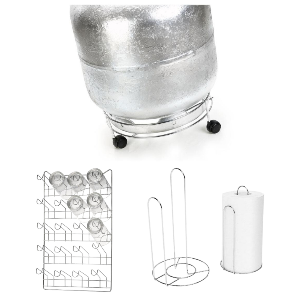 Kit Cozinha Compacta , Suporte Botijao de Gás, Porta Copo Com  Lugares e Porta Papel toalha de Mesa