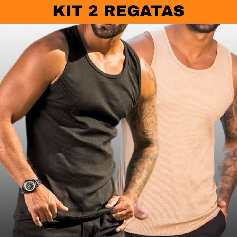 Kit 2 Regatas Masculina Americana Blusa Canelada Algodão Elastano