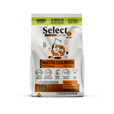 Ração Select by Monello Digestão Equilibrada Cães Adultos Porte Mini e Pequeno Sabor Salmão, Ervilha e Blueberry 2kg em Oferta na Shopee