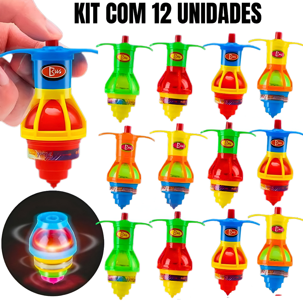 Kit Com 3/6/12 Giro Pião, Pião + Lançador Com Luz De Led Colorida, Giroscópio Kit Com 3/6/12 Giro Pião, Pião + Lançador Com Luz De Led Colorida, Giroscópio