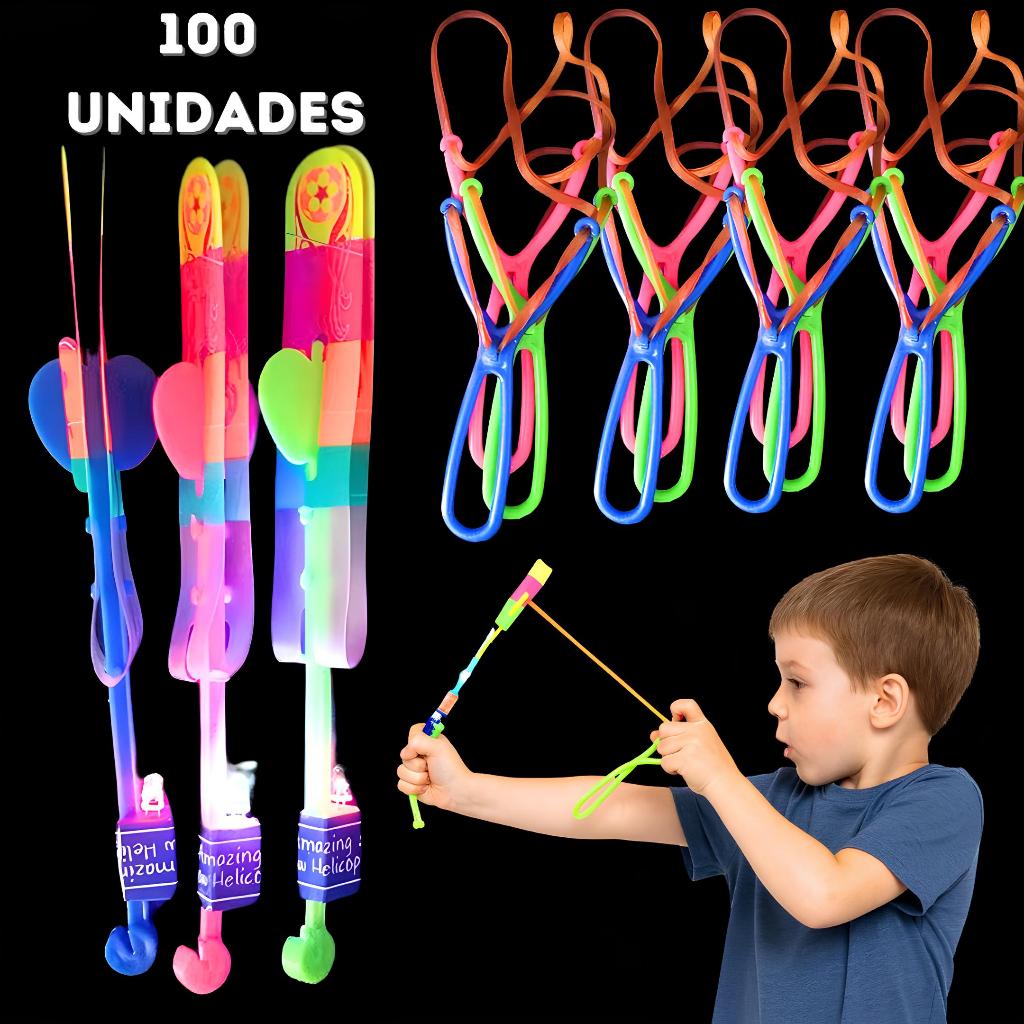 Kit 100 Unidades Avatar Voador De Led Com Estilingue Foguete Helicóptero Brinquedo de Criança - Exclusivo