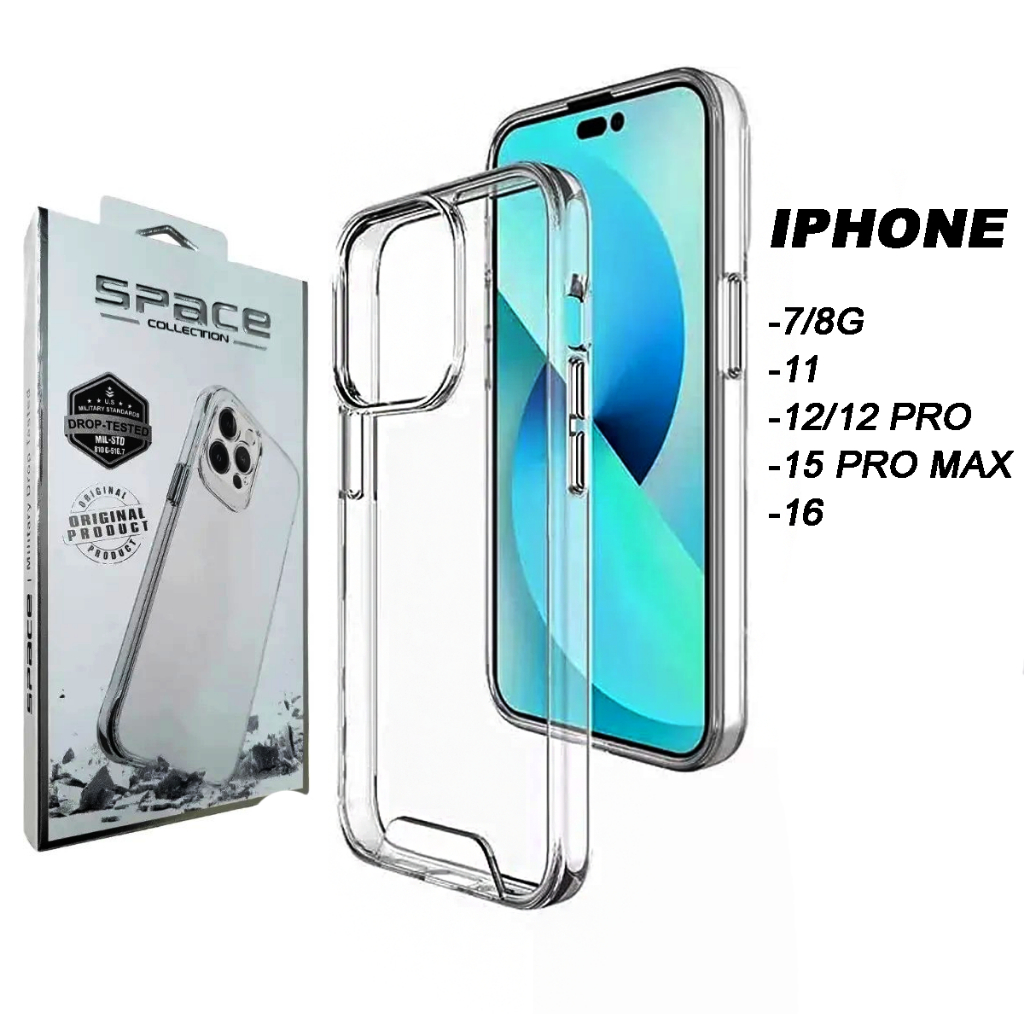 Capinha Case Acrílica 100% Transparente P/ IPhone 7/8G 11 15Pro Max 16 - Capa Modelo Space