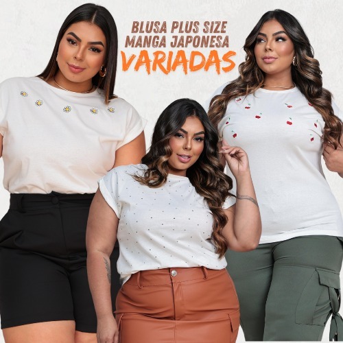 Blusa Feminina Plus Size Manga Japonesa Estampas e Bordados Variados  100% Algodão em Oferta na Shopee