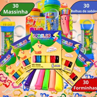 kit 90 Lembrancinhas 30 Massinha modelar + 30 Bolhas de sabão + 30 Forminha Festa Infantil Brinquedo em Oferta na Shopee