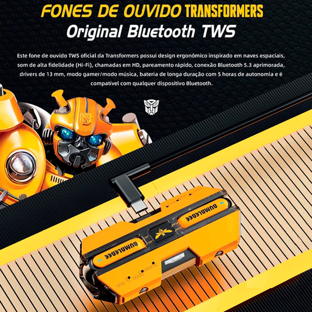Fone de ouvido sem fio Bluetooth TWS Fone de ouvido Bumblebee Fone de ouvido para jogos Transformers