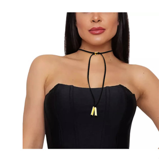 Colar Choker Gargantilha Camurça Preto Pingente Retangular Prateado em Oferta na Shopee