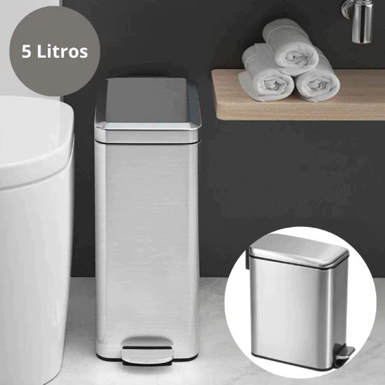 Lixeira Cesto de Lixo Inox Retangular Multiuso Recolhedor de Banheiro Cozinha Escritório Consultório