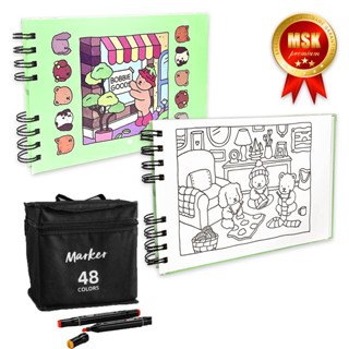 KIT Marcadores + Caderninho para Colorir Capa Dura 50 Folhas de Qualidade Premium 180G