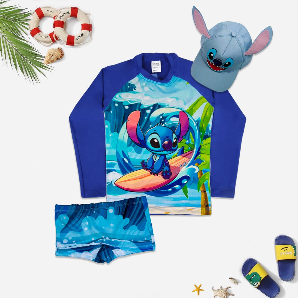 Conjunto Sunga Infantil + Camisa UV+ Boné Com Proteção Solar em Oferta na Shopee