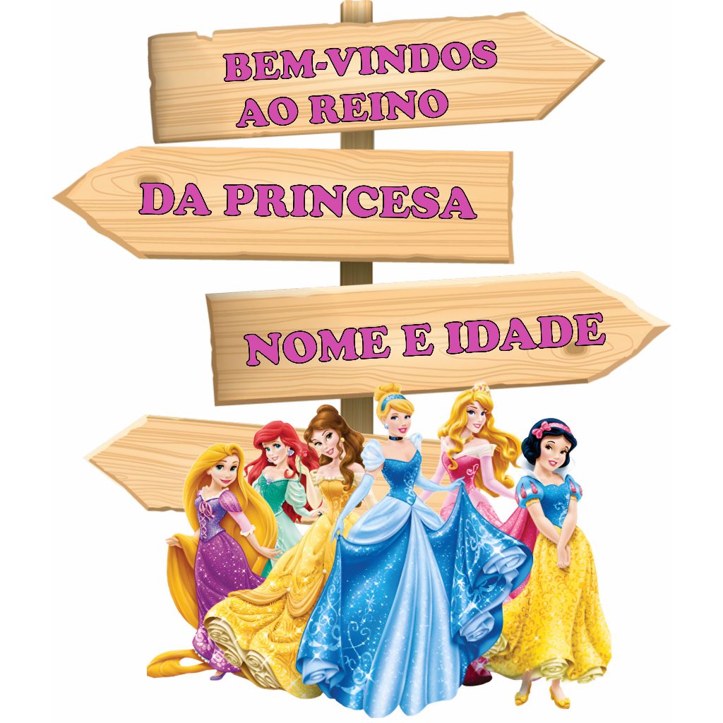 Display de Chão Mdf Decoração Placa Seta - Festa - Princesas Novo - Personalizar Nome e Idade (1 Peça - Vários Tamanhos) em Oferta na Shopee