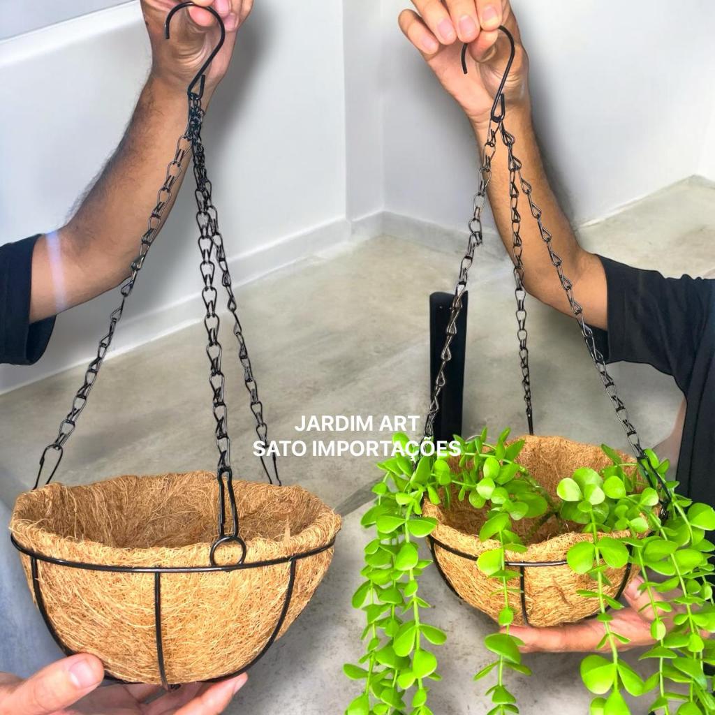 Suporte Pendente de Fibra de Coco para Plantas | Vaso Suspenso Redondo para Jardim e Varanda