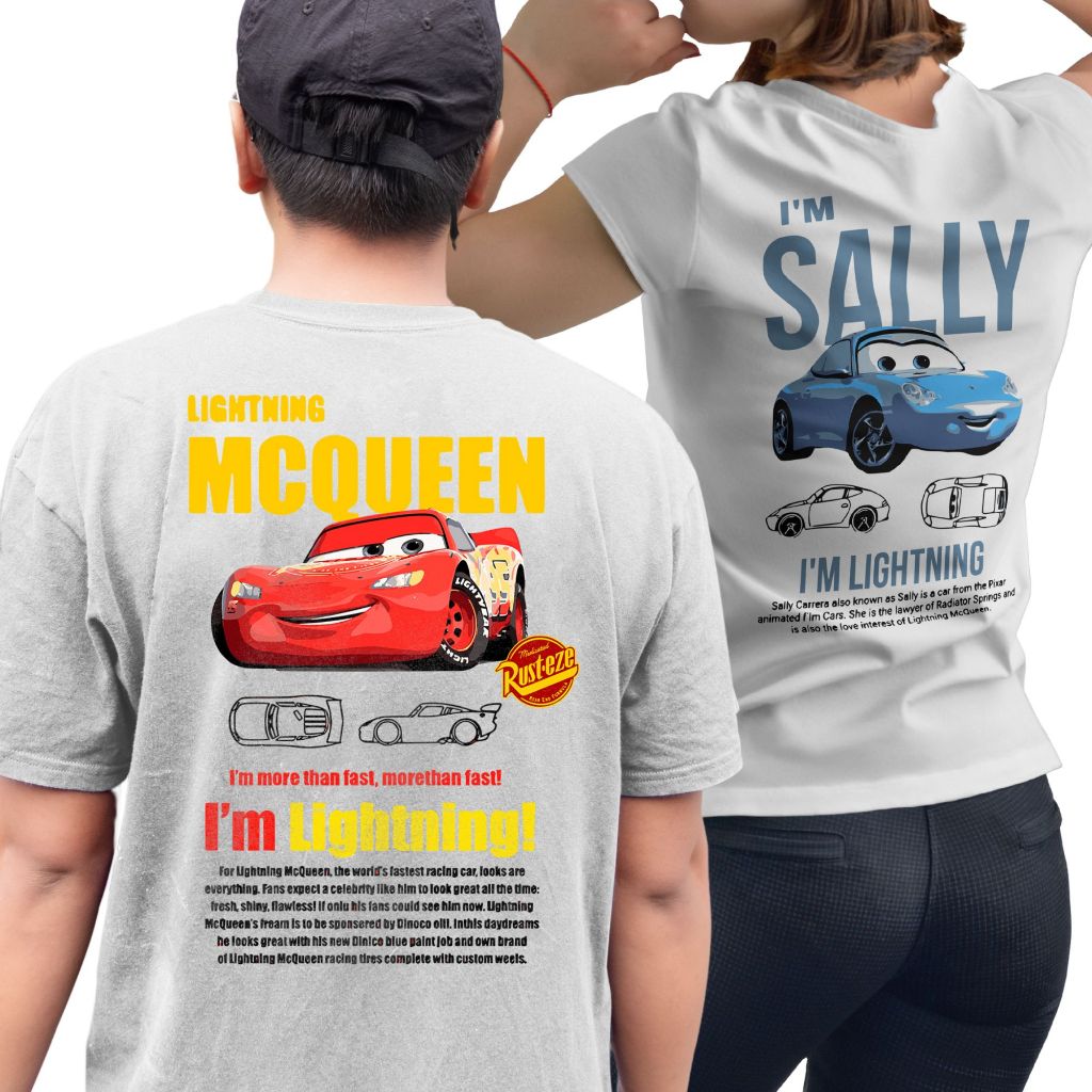 Kit Casal Relâmpago McQueen e Sally Carrera Camisetas de Algodão Estilo Streetwear
