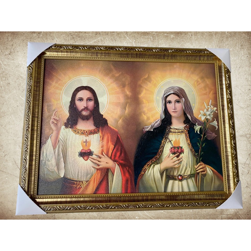 QUADRO CORAÇAO DE JESUS E MARIA 30X40 MOLDURA DOURADA RESINADO em Oferta na Shopee