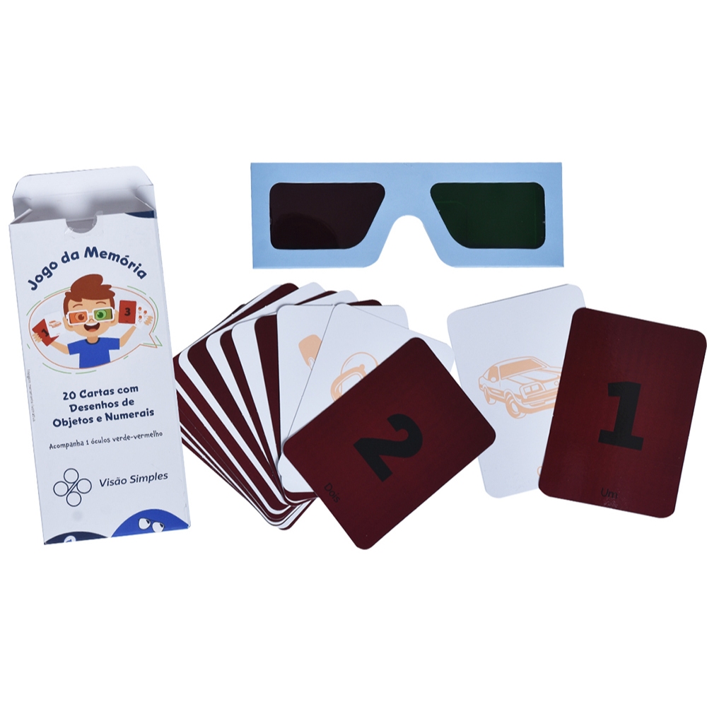 01 kit Jogo da Memória e Óculos Anaglifos Antissupressivo Verde Vermelho