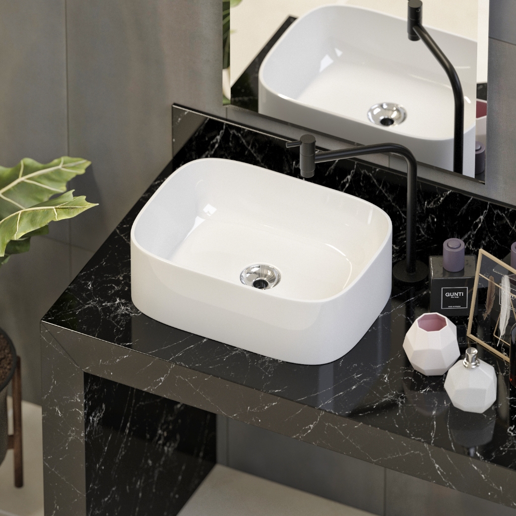 Cuba Sobrepor banheiro de cerâmica Madri - Mármore sintético em Oferta na Shopee