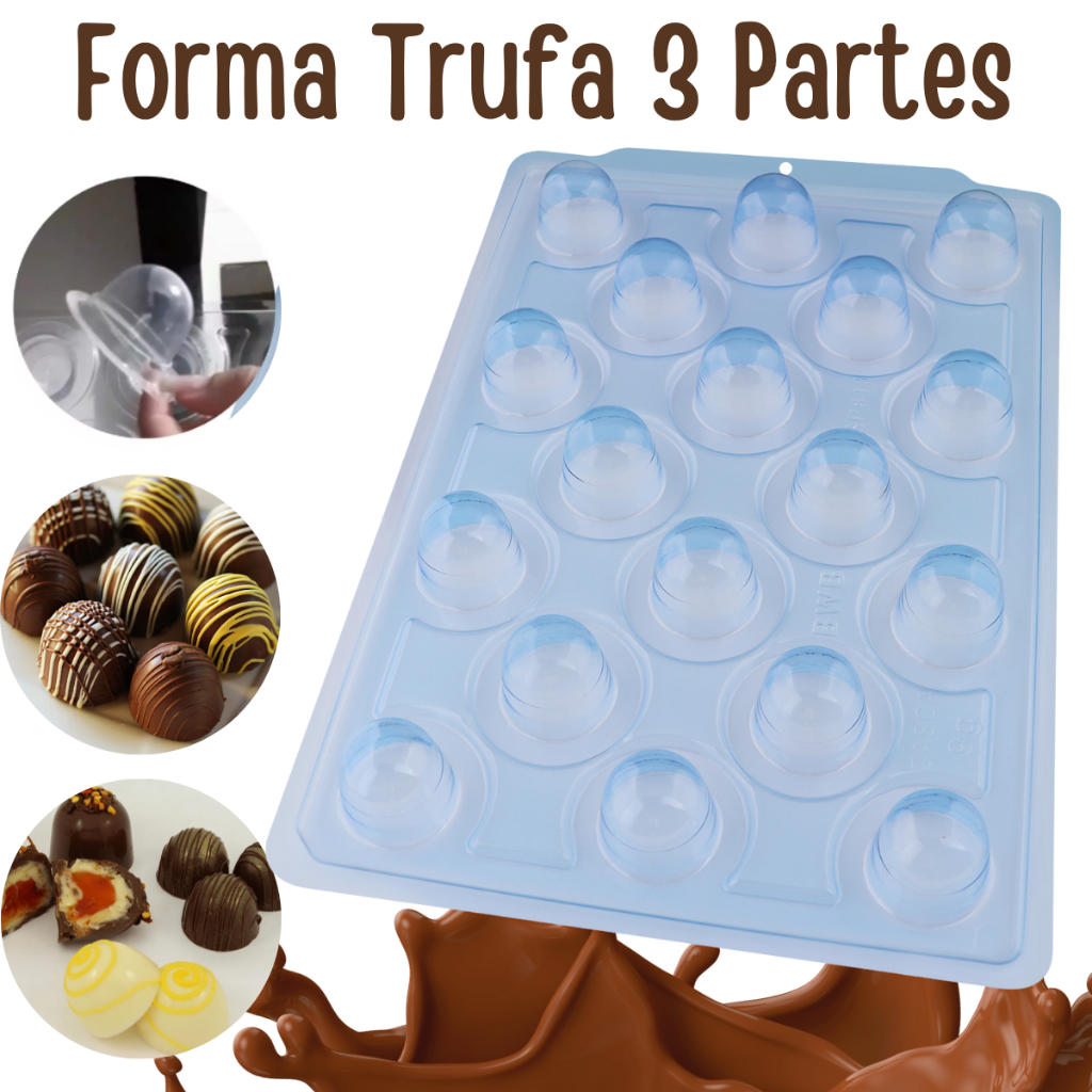 Forma Bombom Trufa Chocolate 20/30/40/45/60g Semiprofissional Especial c/ Silicone (3 part...