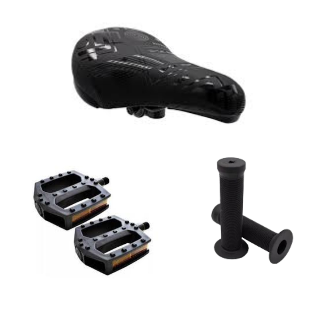 Kit BMX Street Selim Nitro + Manopla GTA +Pedal Free Sport Rosca Fina 1/2 Bike Mtb Plataforma Refletor