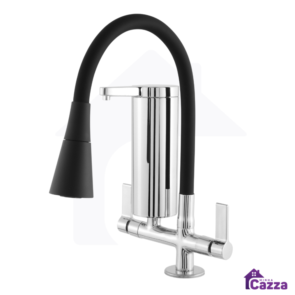 Torneira Cozinha Bancada Com Filtro Slim Flexível Preto Gourmet Cromada Dupla Função METAL Inox