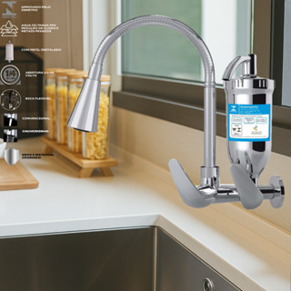 Torneira Filtro inox Cozinha Parede Gourmet Cromada torneira cozinha filtro com refil carv...