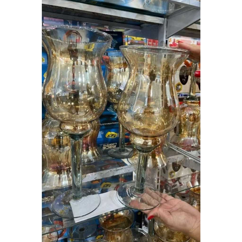 Lindíssimo 02 Vasos Taça Napoli 37cm + 43cm de Vidro Âmbar