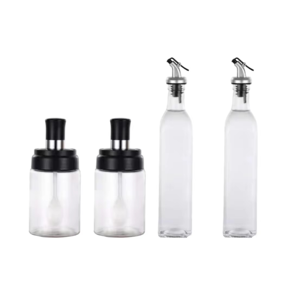 Kit Porta Tempero Galheteiro Vidro Cozinha Azeite Vinagre Saleiro Pimenteiro Casa Cozinha Organizado
