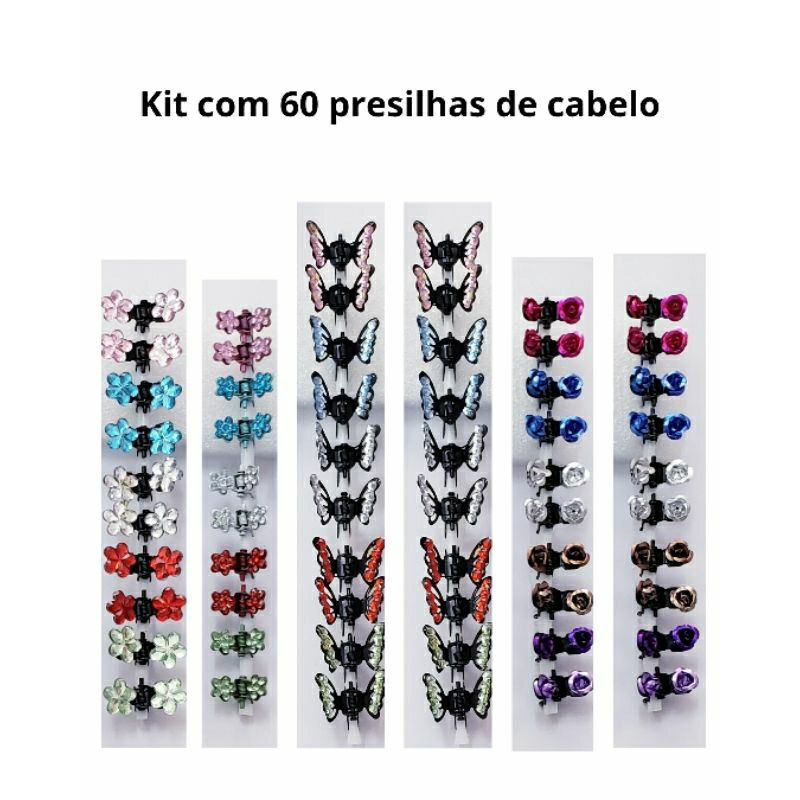 60 presilhas de cabelo,mini-piranhas com strass em Oferta na Shopee