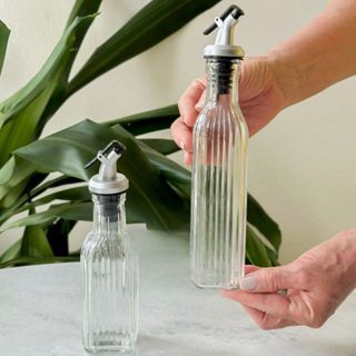 Galheteiro Canelado Graffiato em Vidro Azeiteiro 250ml Com Dosador vedação hermética