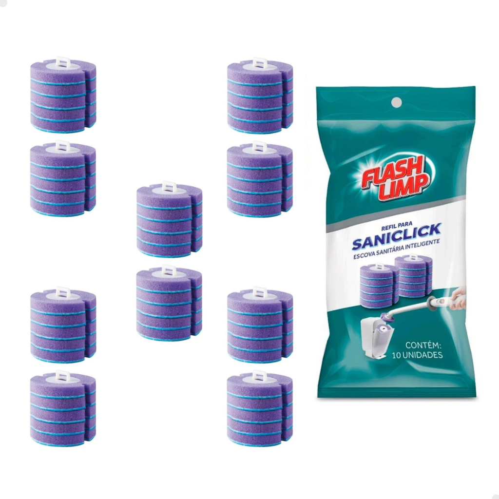 Refil Escova Sanitária Saniclick Flash Limp Descartável Vaso Sanitário Kit Com 10 Unidades em Oferta na Shopee