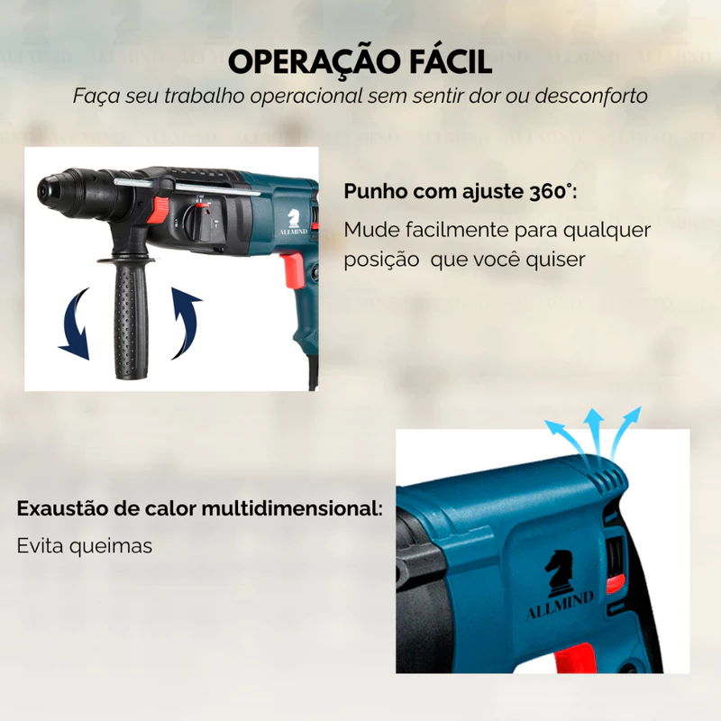 Martelete Rotativo Rompedor de Impacto 1200W com Maleta e 12 Peças — foto 2