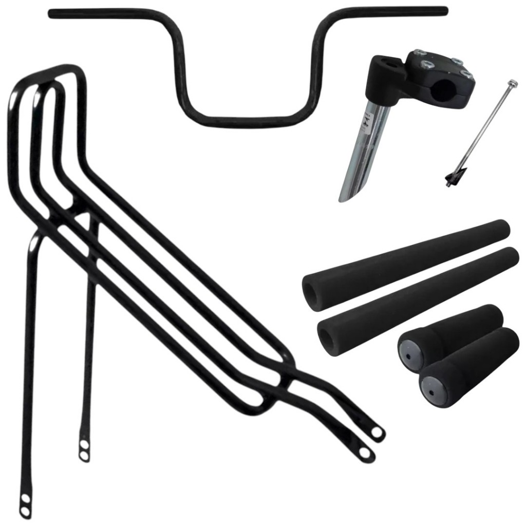 Guidão Cg Titan para bicicleta + bagageiro Garupa Rabetão + mesa com parafuso + jogo de espuma kit de bike mobi